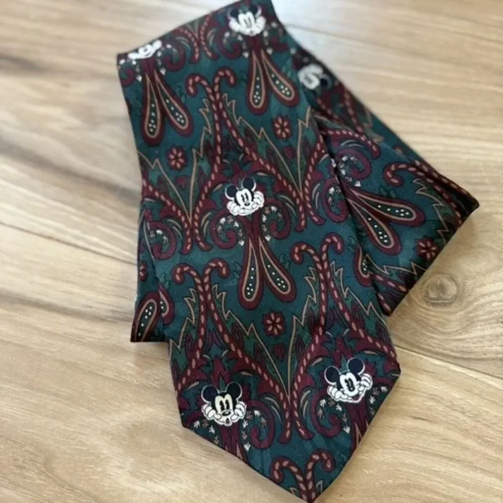 Vintage 80s 90s Disney Mickey Mouse 100% Silk Mens Neck Tie